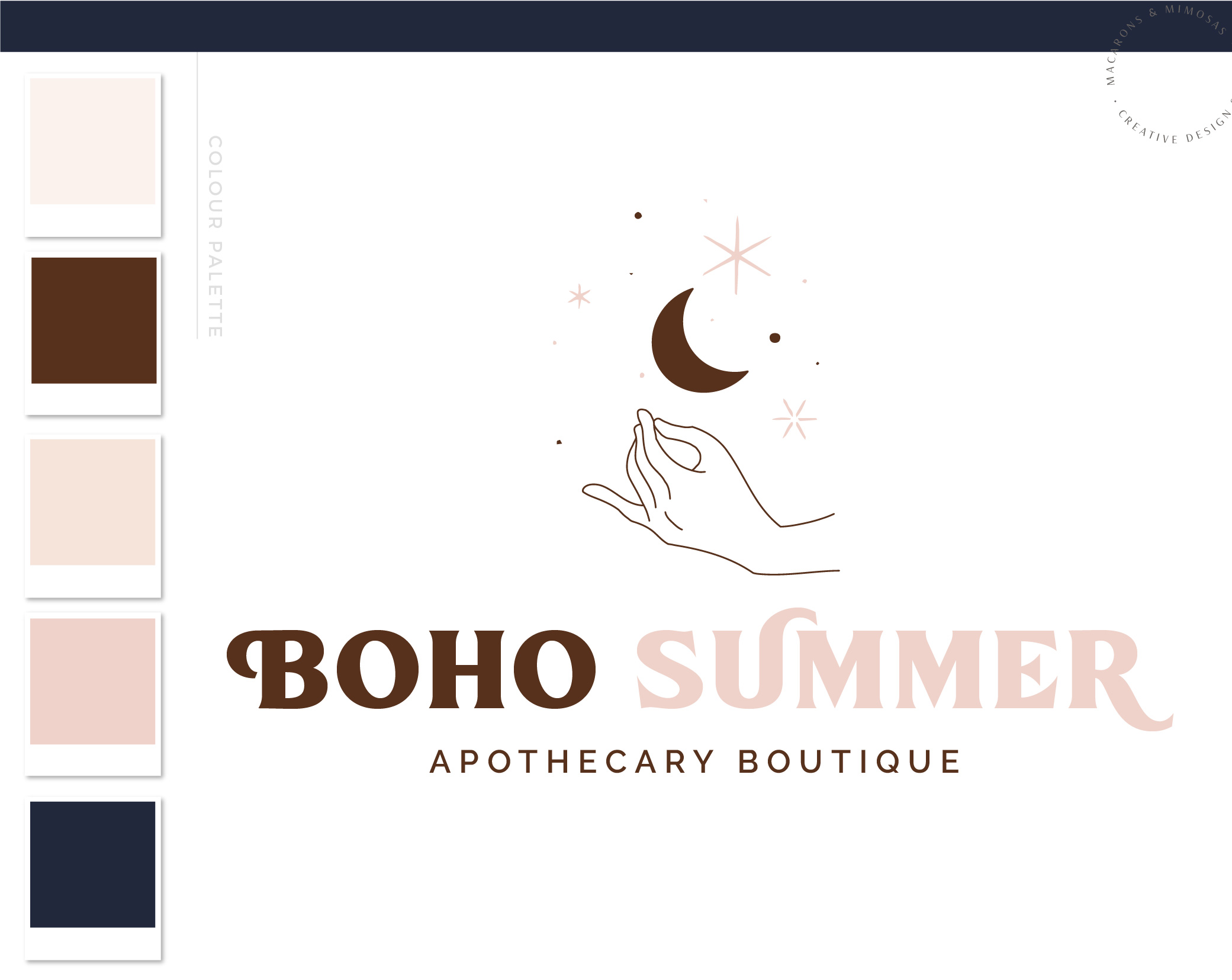 Boho Apothecary Logo, Magic Moon Stars Logo Design, Modern Boho Logo Watermark and Branding Kit, Mystical Modern Simple Vintage Bohemian Brand