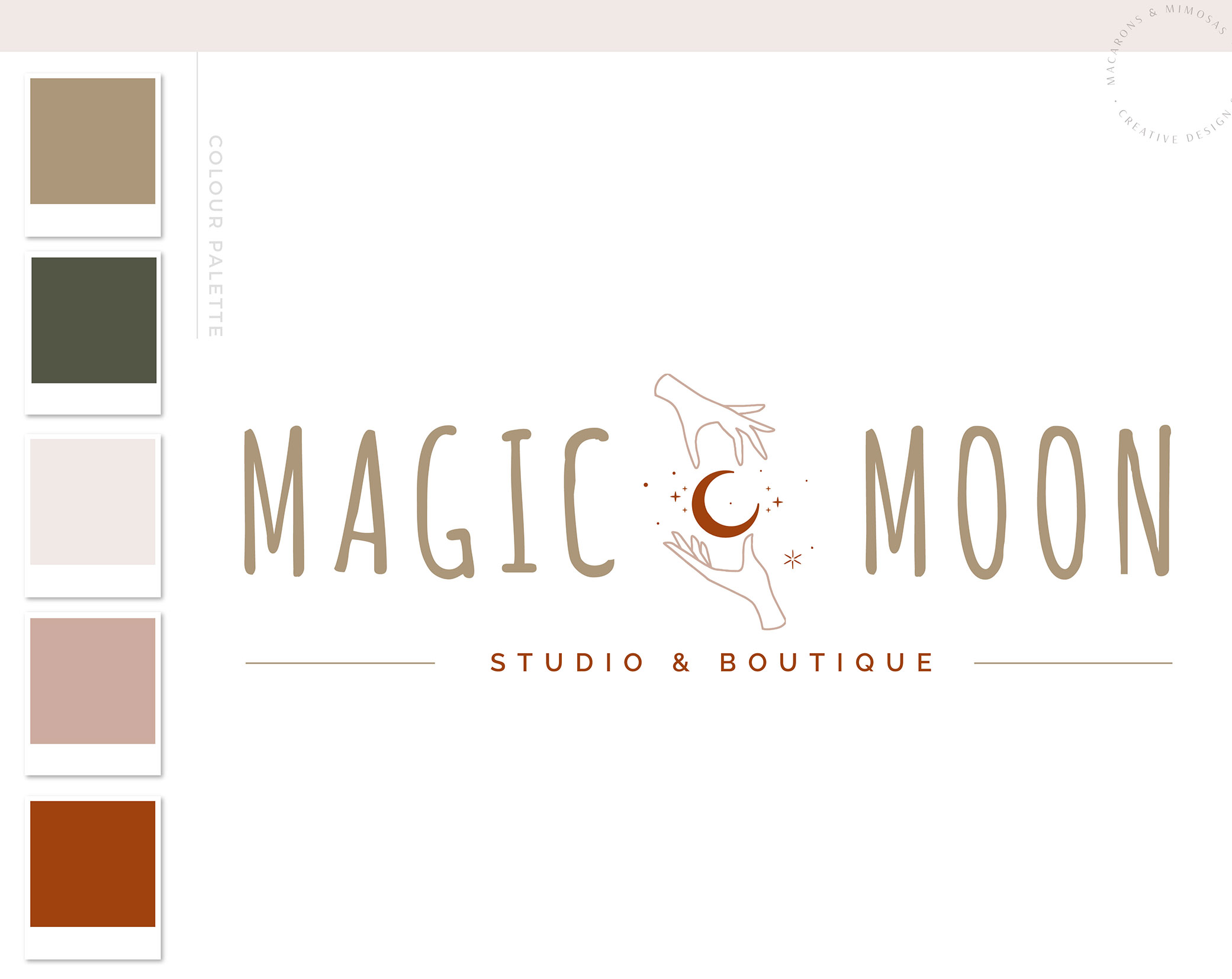Mystical Logo Hands Moon Stars Boho, Modern Apothecary Bohemian Logo Watermark and Branding Kit, Modern Magic Simple Gypsy Brand Design