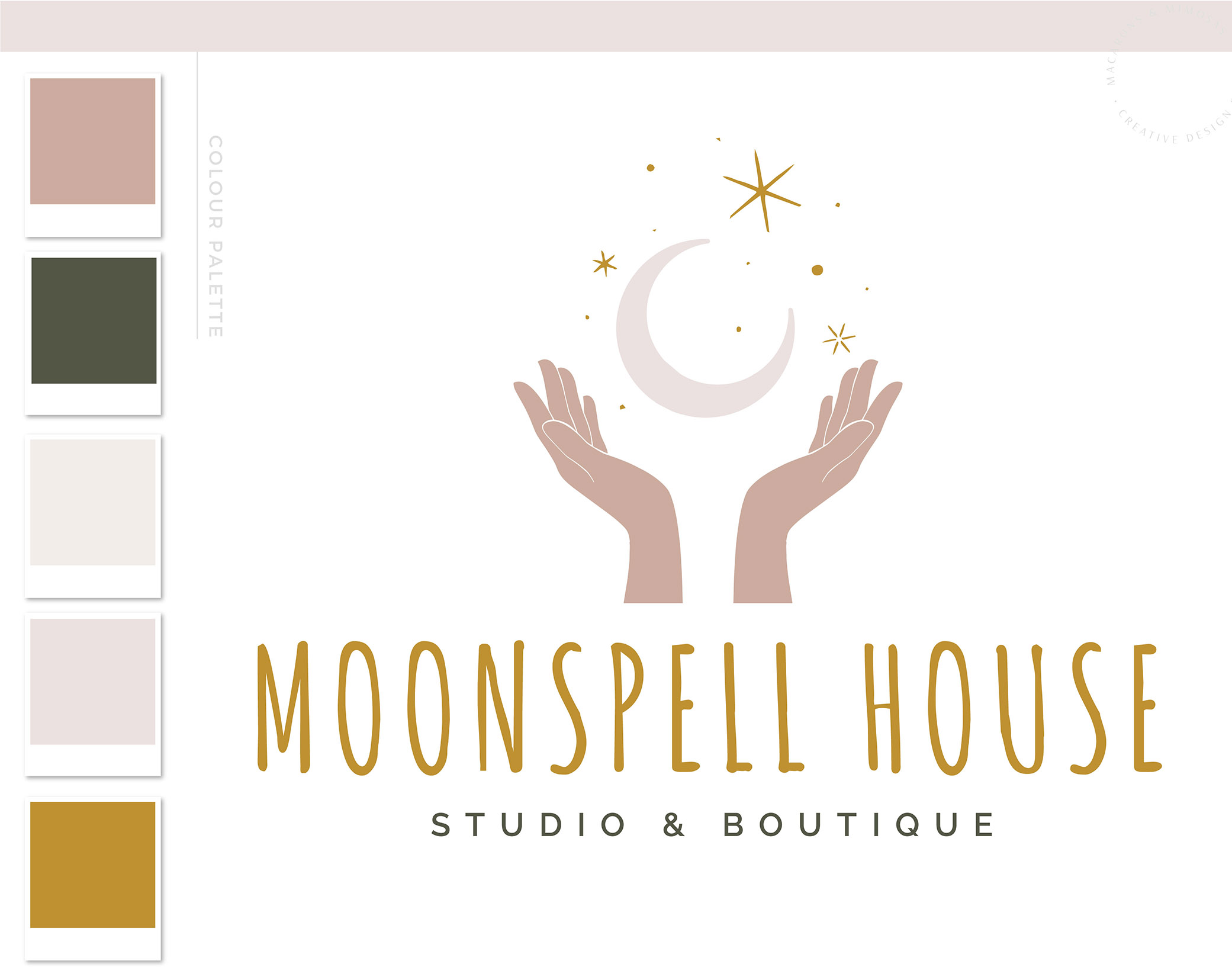 Mystical Hands Logo Moon Stars Boho, Modern Apothecary Bohemian Logo Watermark and Branding Kit, Modern Magic Simple Gypsy Brand Design