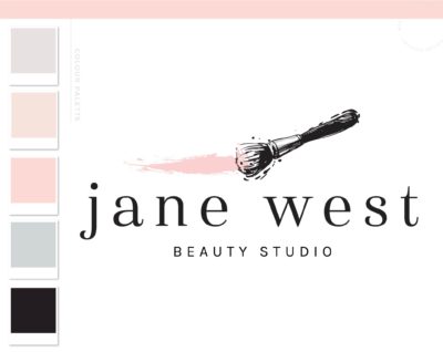 makeup brush Logo, face Salon Logo Design, makeup Technician Branding Kit for Beauty Artists and Bloggers, Premade Mink Logo Template for face