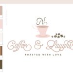 Coffee Bean Logo Design, Cafe Coffee Cup Logo & Branding Kit, Heart Mug Logo Package, Premade Drink Logo Watermark for Social Media Blog