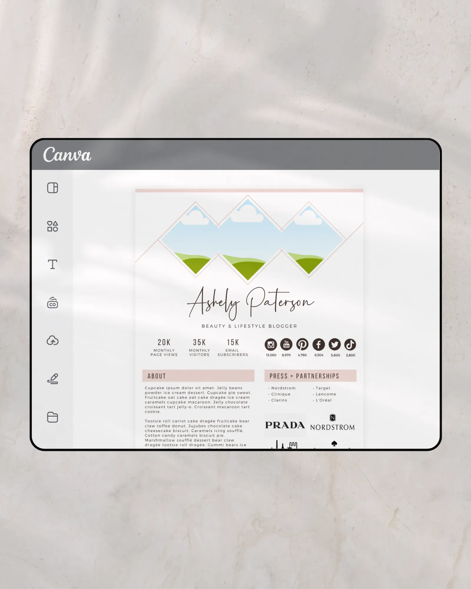Canva brand collaboration pitch deck template with audience insights and partnership presentation