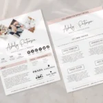 Brand collaboration proposal template 2 pages editable in Canva showing partnership and creator statistics layout