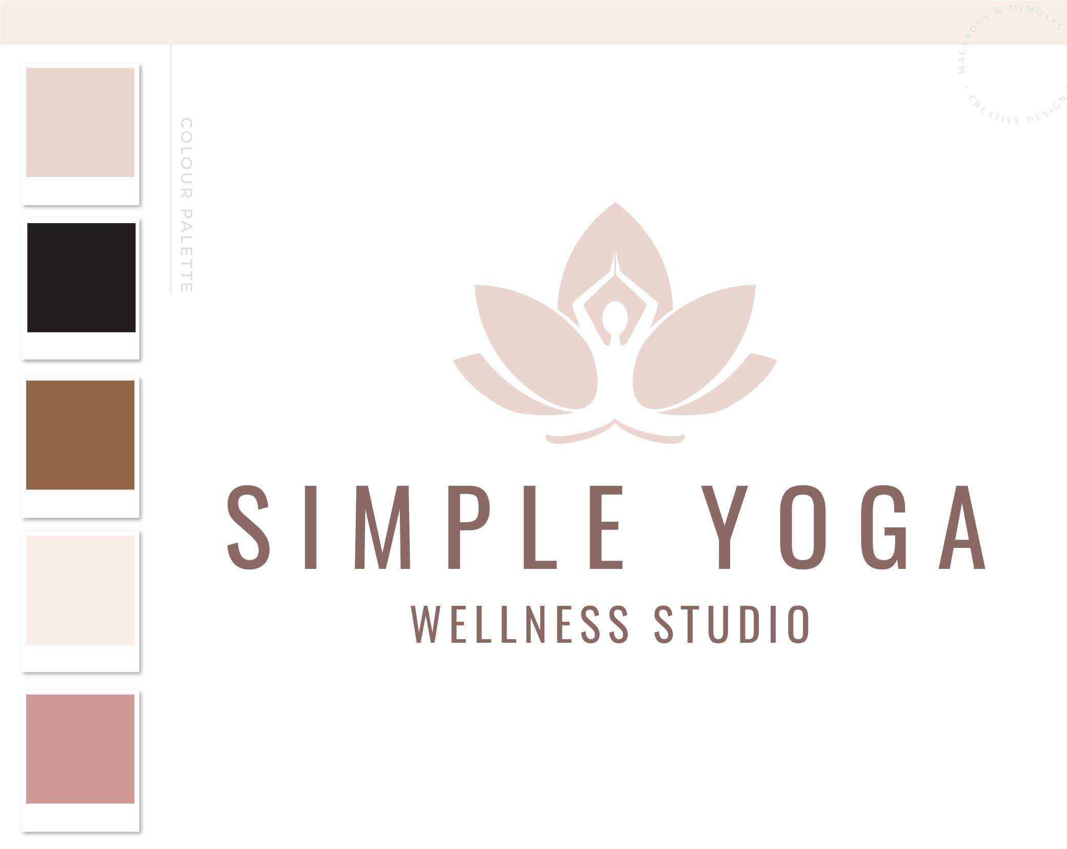 Lotus Flower Girl Logo, Yoga Logos Watermark, Fitness Training, Health Wellness Pilates Studio Branding Logo Design, Barre Logo Package