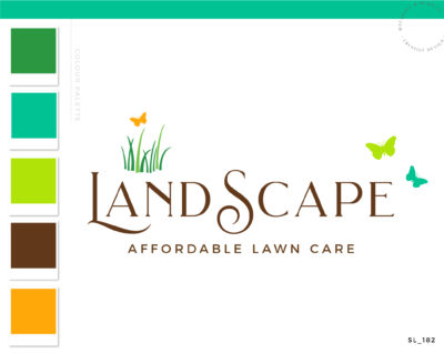 Landscaping Logo Design, Lawn Care Logo, Grass Butterfly Logo, Garden Blog, Organic Brand, Plant Logo, Business Branding, Botanical Logo