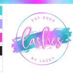 Neon Holographic Logo Design, Unicorn Rainbow Glow Pink Beauty Logo and Watermark, Premade logo, Photography Branding Kit, Lash Salon Logo