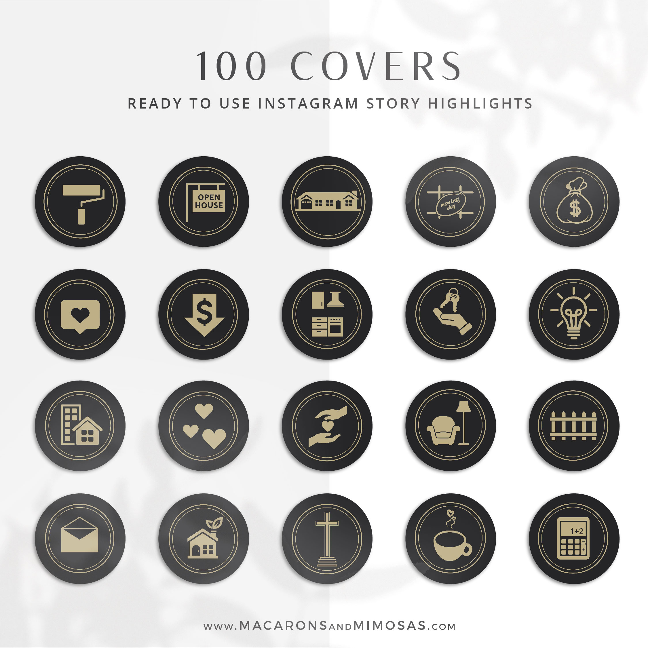 100 Real Estate Instagram Story Highlights, Black Gold IG Icons, Story Highlight Icons, IG Stories Post cover, social media icons century 21