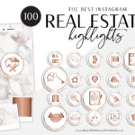Rose Gold Realty Instagram Covers, Marble Rose Gold Instagram Highlights, , Story Highlight Icons, IG Stories Post cover, social media icons