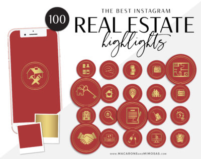100 Real Estate Instagram Story Highlight Icons, Red Gold IG Icons, Story Highlight Icons, IG Stories Post cover, social media icons