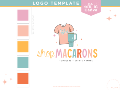 T-shirt business logo templates for you to edit in Canva. Cute t-shirt and tumbler handmade business brand design to style your shop!