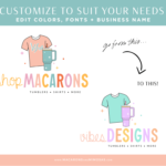 T-shirt business logo templates for you to edit in Canva. Cute t-shirt and tumbler handmade business brand design to style your shop!