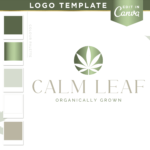 Cannabis logo design template to edit in Canva. Metallic green weed graphic for a creative small business. Looking for a custom logo? We offer that too!