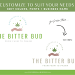 Dispensary logos for cannabis featuring weed SVG graphics to edit in Canva. We also design fully custom branding for your cannabis weed business.