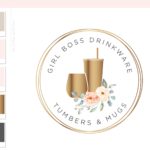 Wine Tumbler Logo, Floral Travel Cup Mug Logo Design for Etsy Shop Branding, Premade Custom Tumbler Crafting, Traveling Handmade Logo