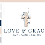 Religious Logo Design, Feminine Cross Logo with Bible Floral Vine Branding & Logo Watermark, Faith Worship Jesus Logo, Dove Logo for Church