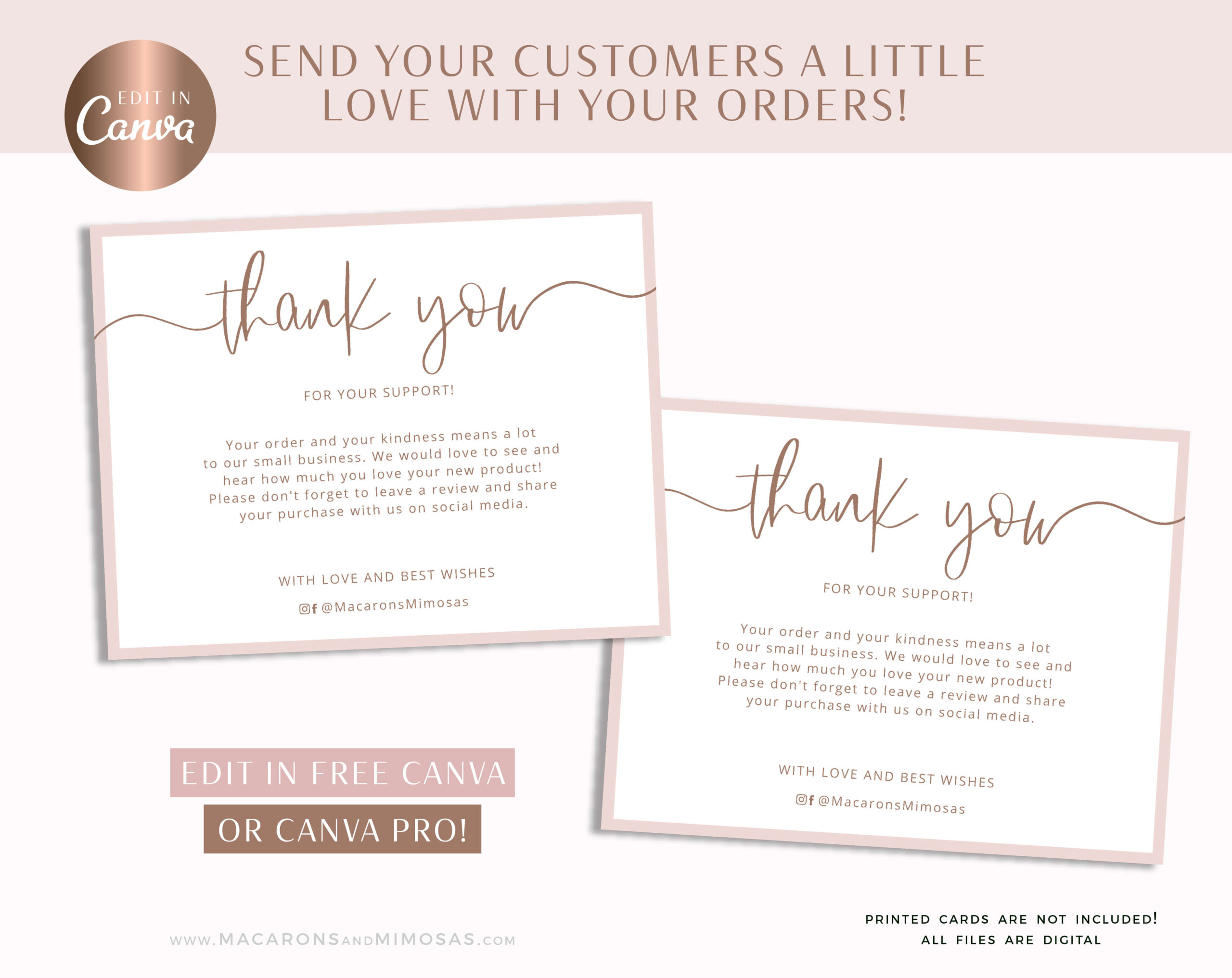 Thank You Card Template for Canva, Printable, Customizable Thank you Card templates, Small Business Thank You Package Insert