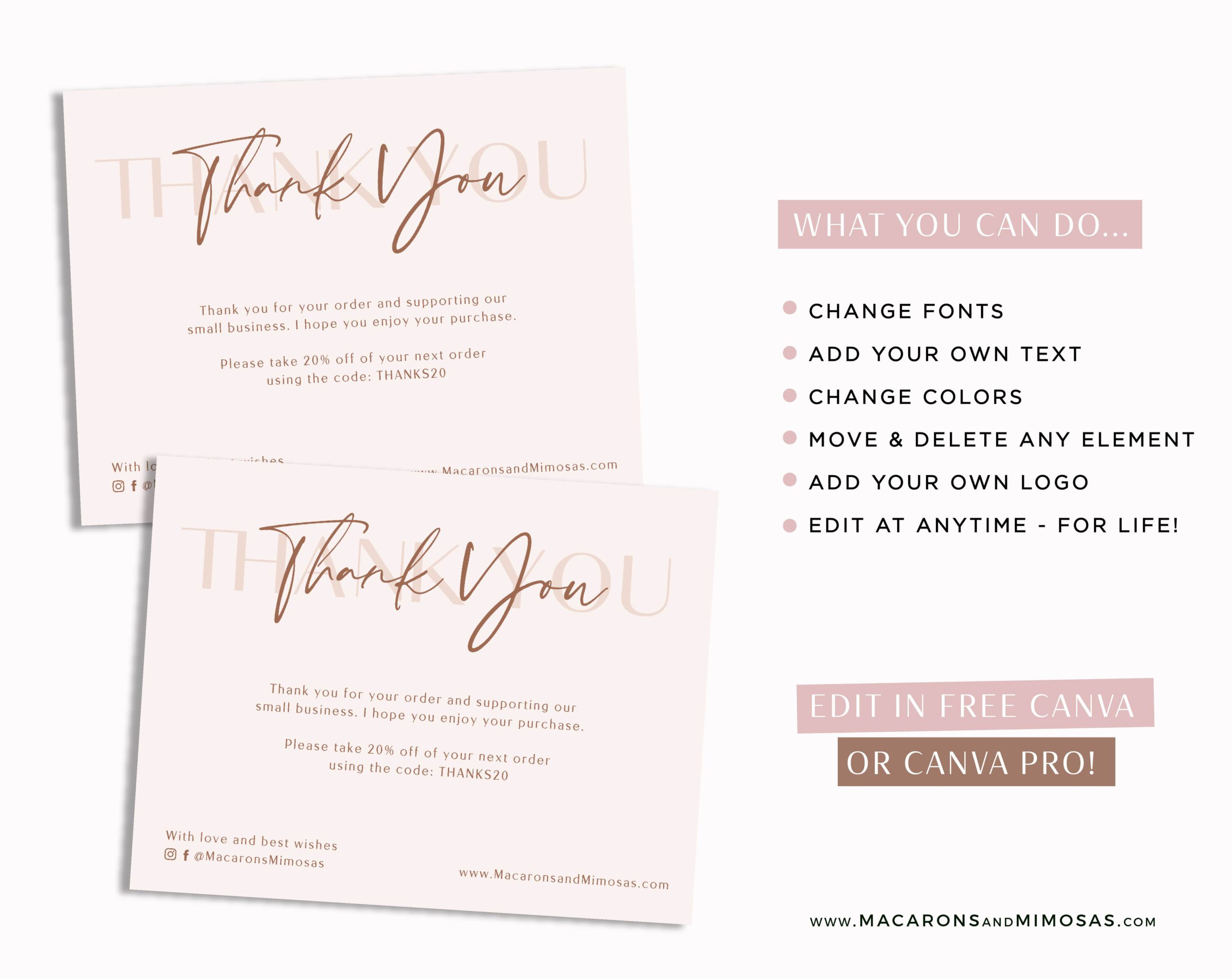 Editable Thank You Insert Card Template, Modern Insert Card for Packaging, Instant Download Thank You For Your Order just Add Logo
