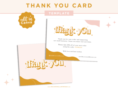 Boho Thank You Card Template, Customizable Packaging Insert Card, DIY Aesthetic Discount Coupon Thank You For Your Order just Add your Logo