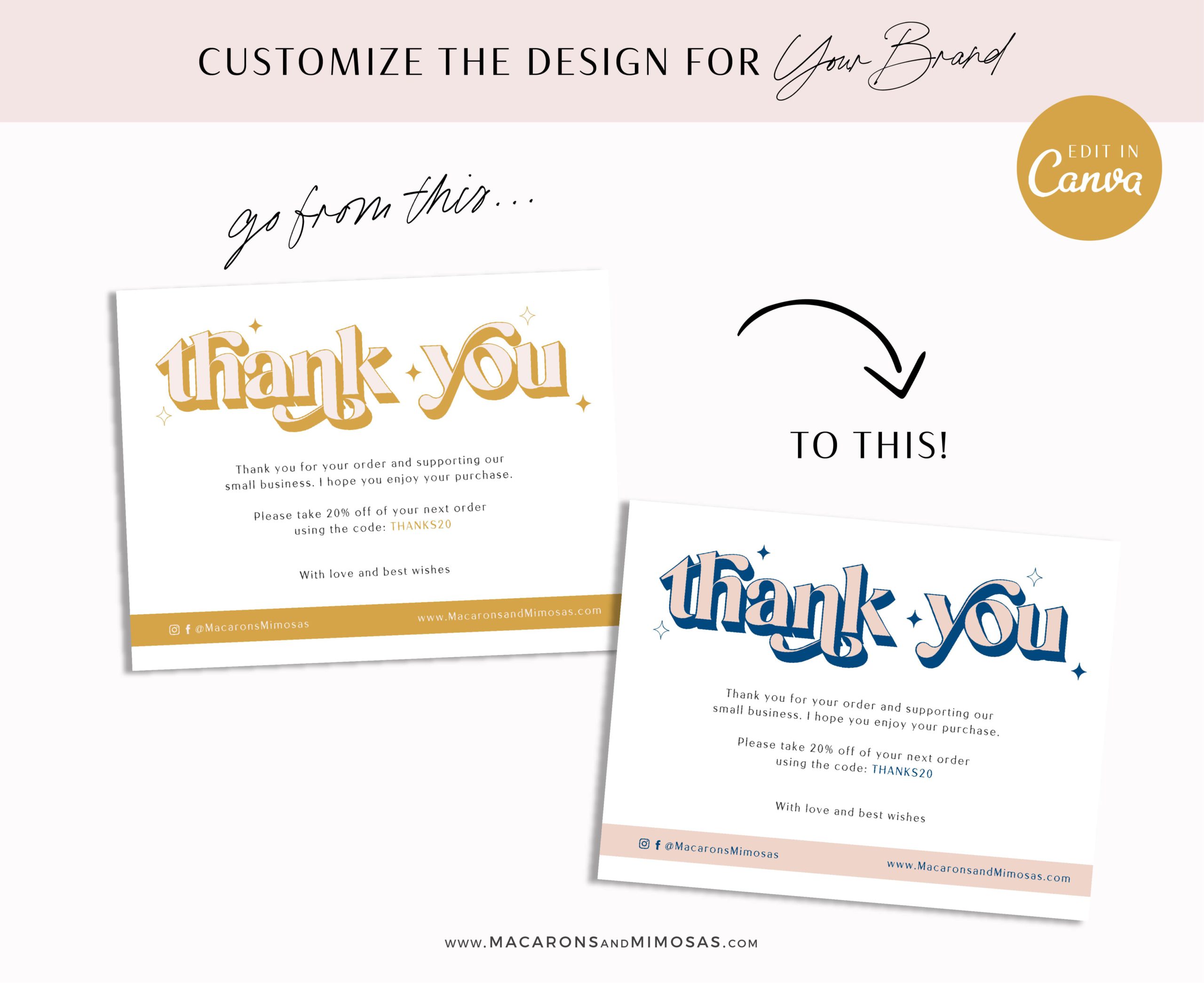 Boho Thank You Card Template, Customizable Packaging Insert Card, DIY Aesthetic Discount Coupon Thank You For Your Order just Add your Logo