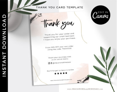 Watercolor Business Thank You Insert Card Template, Editable Packaging Insert Card, Discount Thank You For Your Order just Add Logo