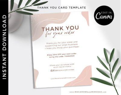 Thank you for your order cards, Business Thank You Insert Note Card Template, Editable Boho Vintage Retro Discount Packaging Insert Card