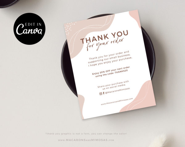 Thank you for your order cards, Business Thank You Insert Note Card Template, Editable Boho Vintage Retro Discount Packaging Insert Card