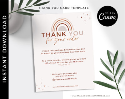 Editable Business Thank You Insert card Template, Modern Rainbow Insert Card for Packaging, Instant Download Thank You For Your Order