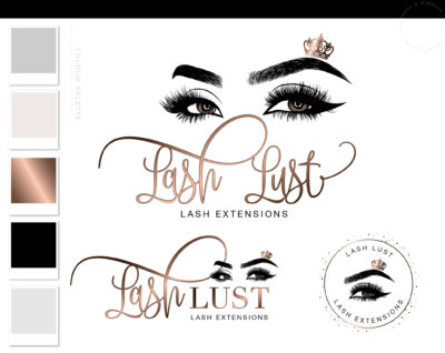 Crown Lash Beauty Logo Design, Makeup Artist Logo, Lash Extensions Logo, Tiara Beauty Logo, Business Logo for Eyelash Studio, Brow logo with Crown