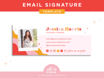 Business owner email signature template to edit in Canva. Style your emails with a professional and fun creative signature design.