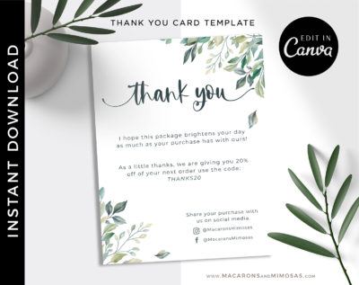 Floral Thank You Card Template for Business, Canva Editable Modern Insert Card for Packaging, Instant Download Thank You For Your Order
