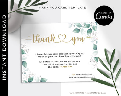 Canva Thank You Card Template for Business, Editable Modern Insert Card for Packaging, Instant Download Thank You For Your Order just Add Logo