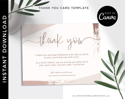 Watercolor Thank You Card Template for Business, Canva Editable Modern Insert Card for Packaging, Instant Download Thank You For Your Order