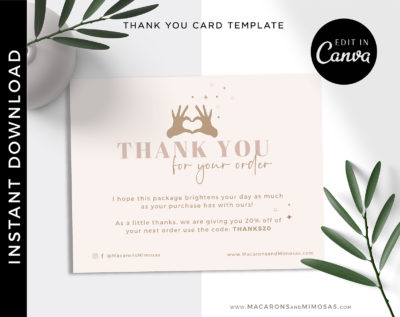 Editable Business Thank You Insert card Template, Modern Insert Card, Packaging Instant Download Thank You For Your Order just Add LOGO