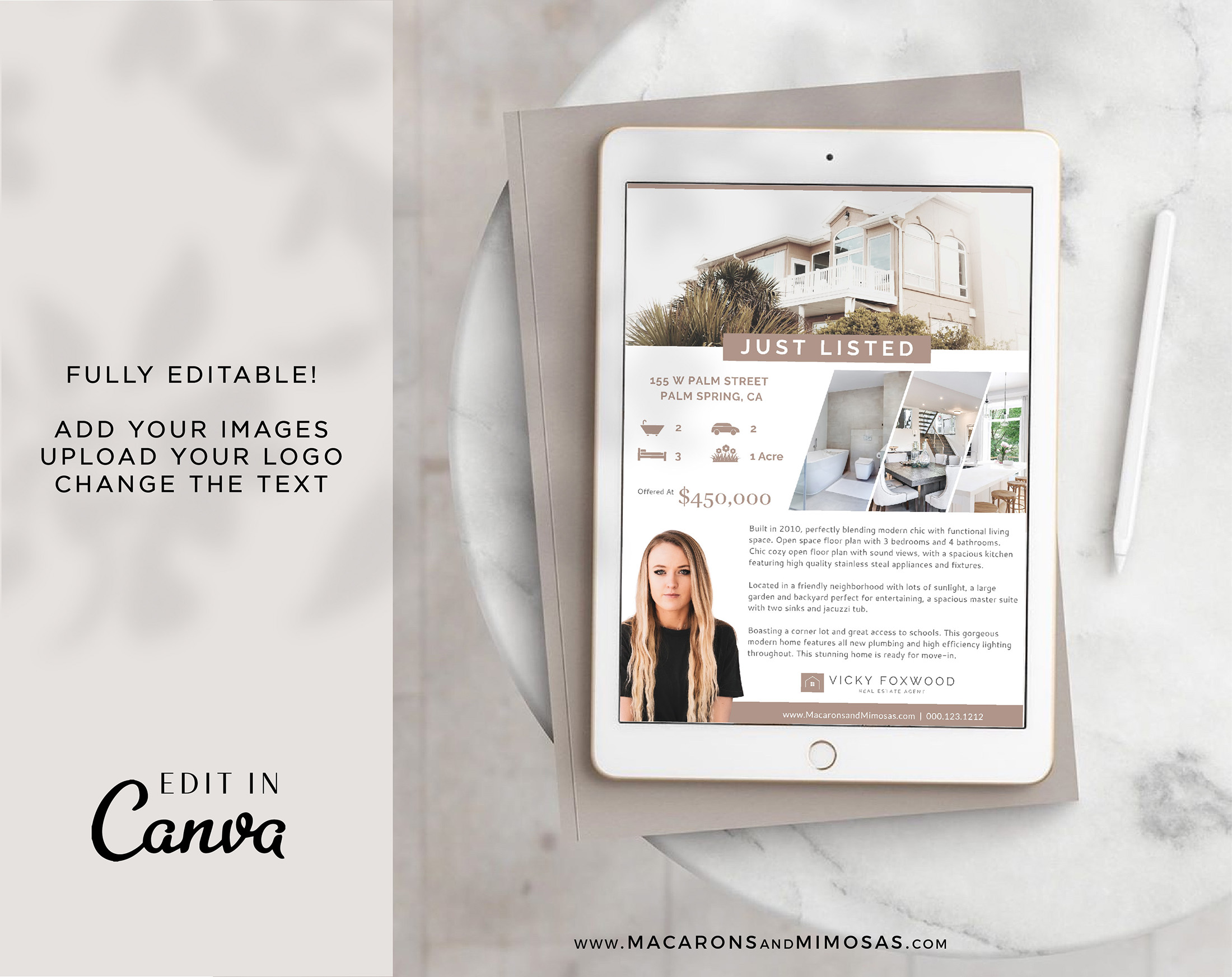 Real Estate Flyer, Open House Flyer Template for Realtor, Just listed flyer, Real estate marketing, Customize Editable Canva Printable