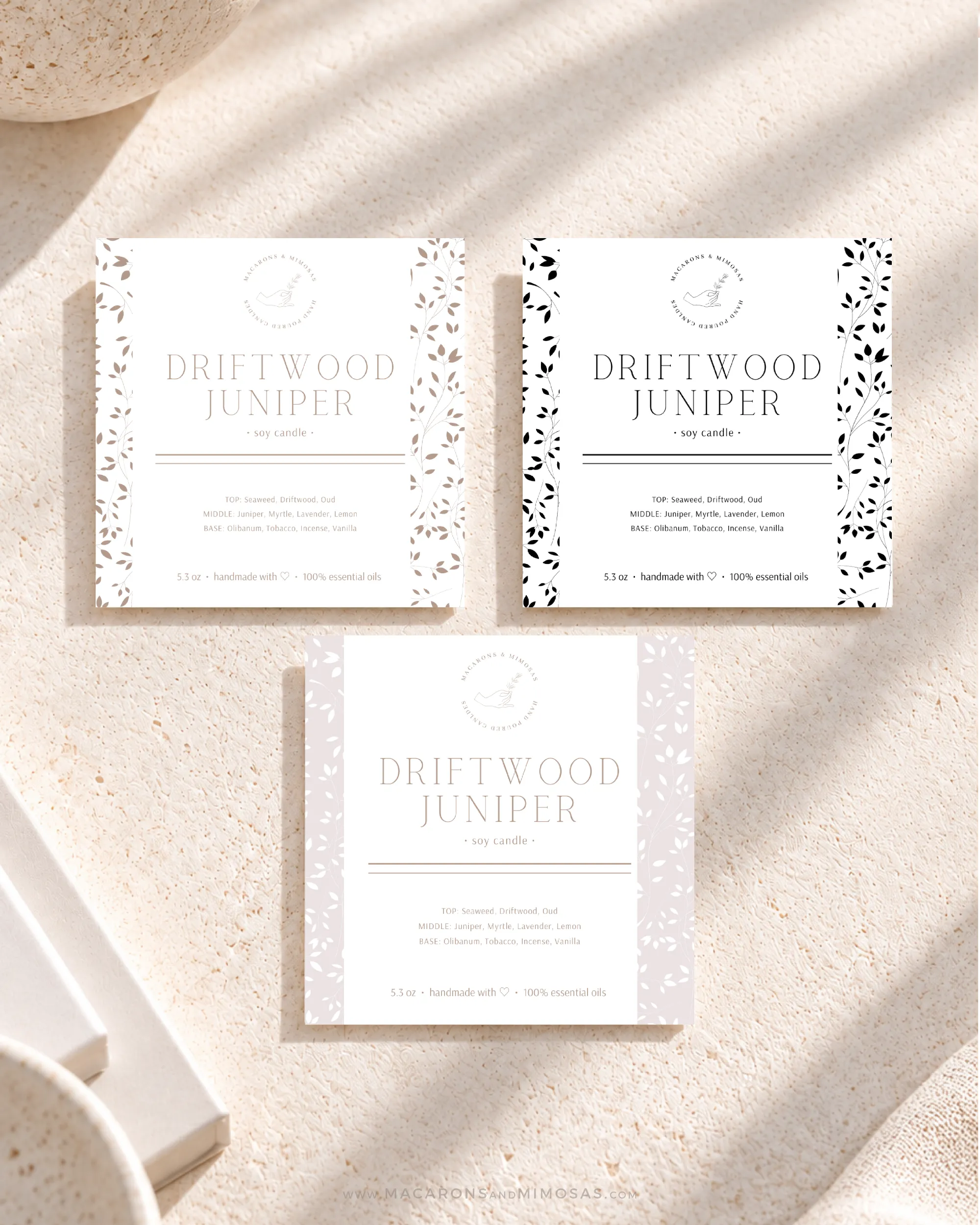 Botanical Candle Label Template with floral details, DIY Personalized Printable Labels for your Candle Jar