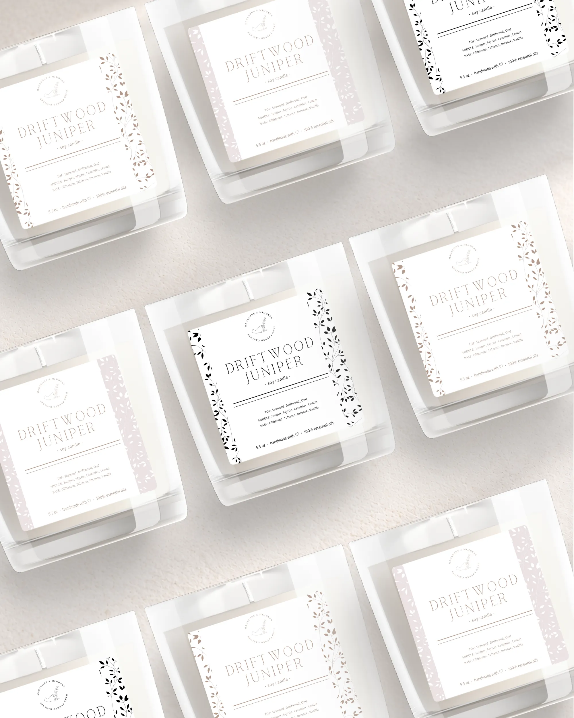 Botanical Candle Label Template with floral details, DIY Personalized Printable Labels for your Candle Jar