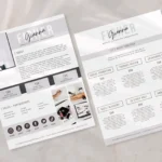 Brand ambassador press kit template 2 pages editable in Canva showing creator stats and partnership information