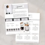 Brand ambassador press kit template 2 pages editable in Canva showing creator stats and partnership information