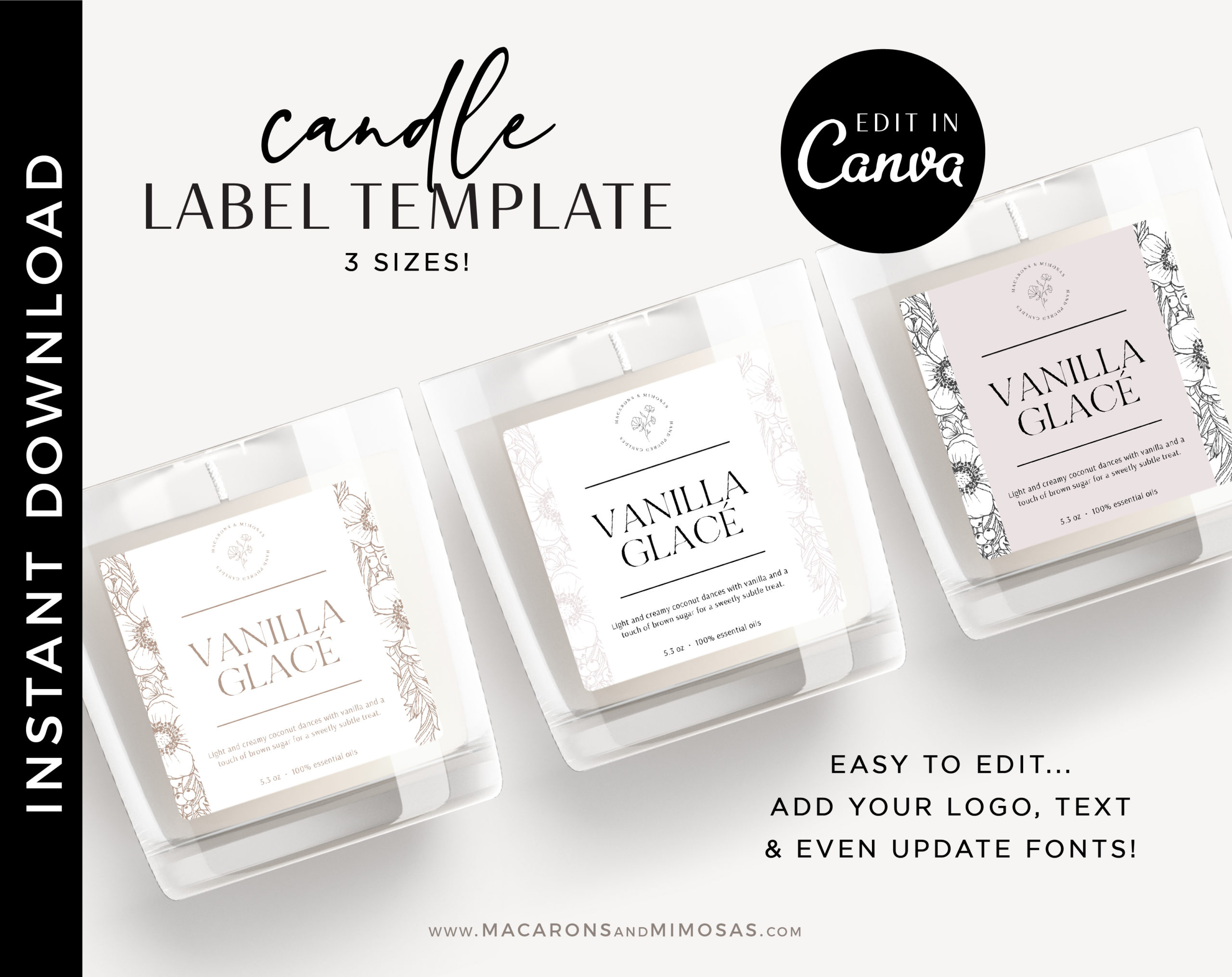 Printable Label Editable Product Label Candle Label Template Sticker Instant Download DIY Black Circle Candle Label Custom Label Design