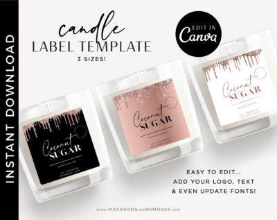 Rose Gold Candle Label Template, Pink Glitter Candle Label, Candle Sticker, Printable Candle Labels, DIY Editable Candle Logo Jar Label