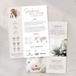 Creator media kit template 2 pages editable in Canva showing audience statistics and partnership information