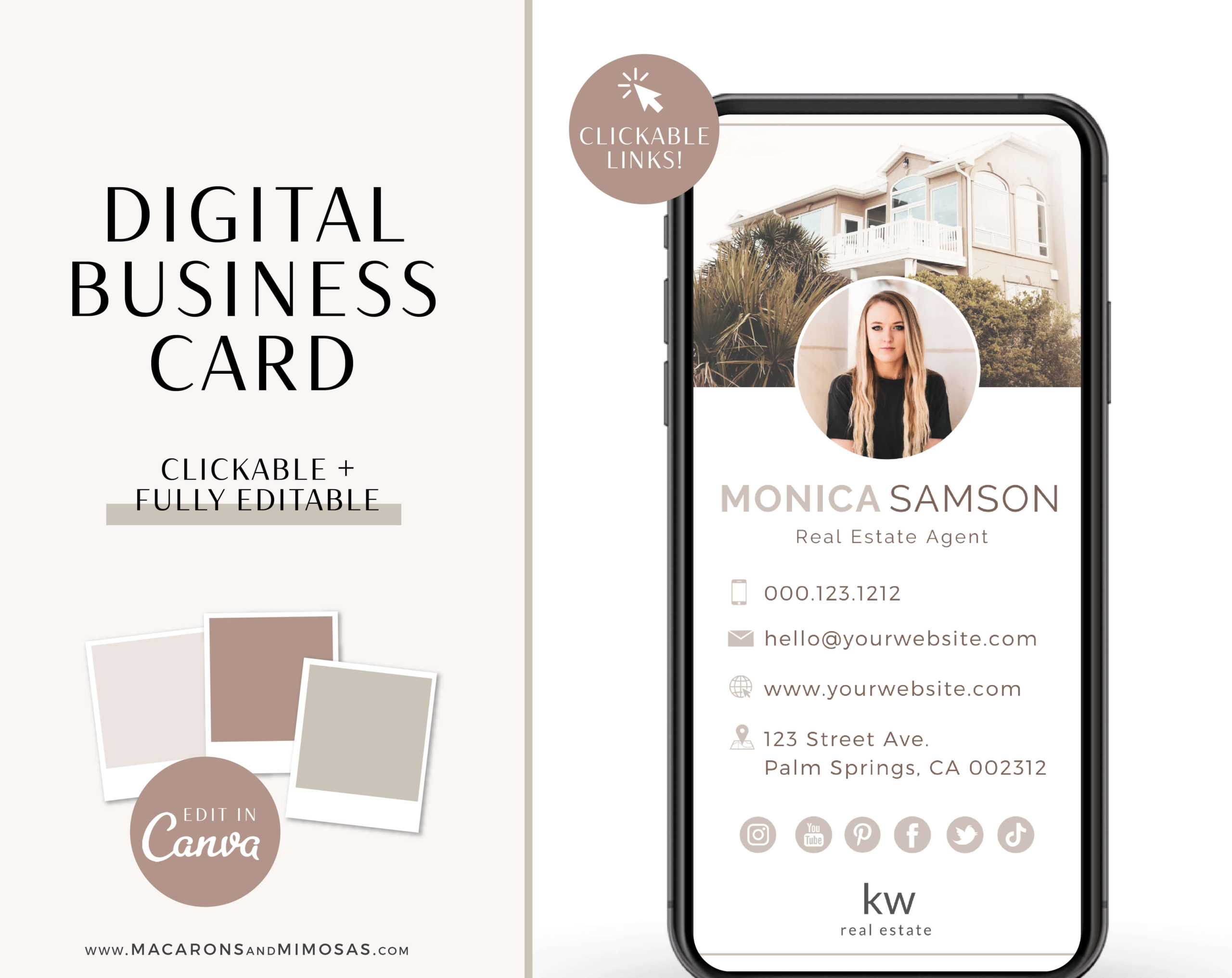 Digital Business Card Template, Modern Business Card for Realtor, Real Estate Business Card Template, Virtual Canva Business Card Template