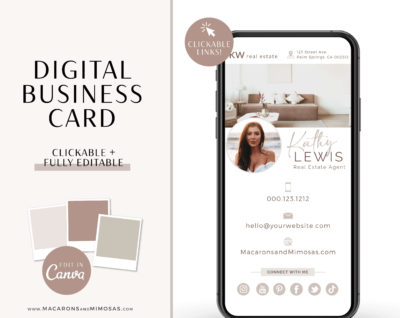 Digital Business Card Template, Modern Business Card for Realtor, Real Estate Business Card Template, Virtual Canva Business Card Template
