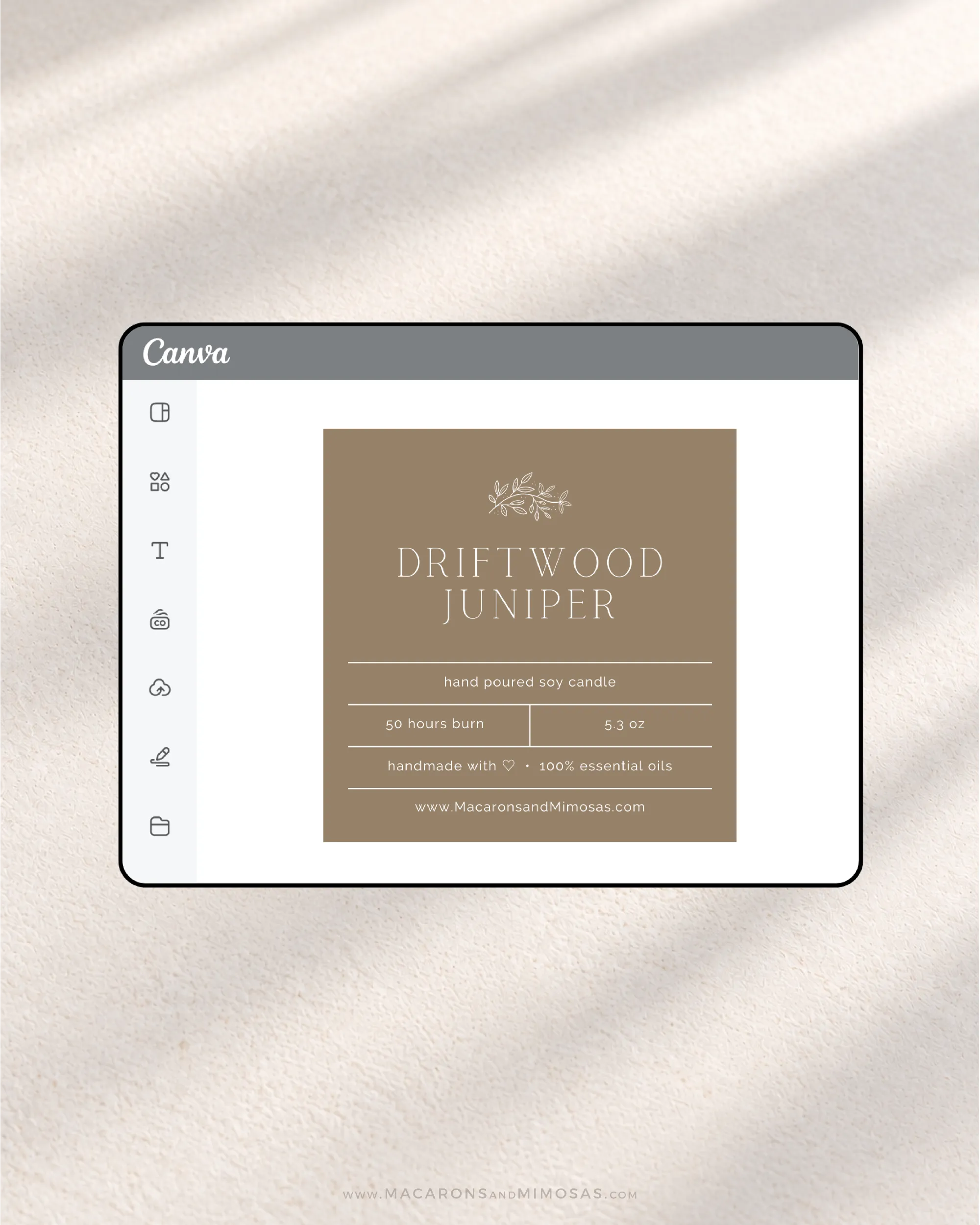 Elegant Candle Label Template with floral details, DIY Personalized Printable Labels for your Candle Jar