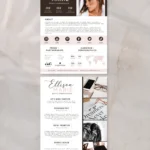 Influencer media kit template 2 pages editable in Canva showing creator stats and partnership information