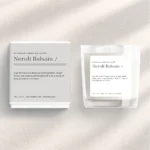 Minimal custom printed candle label template with logo design to personalise your candle brand edit in Canva