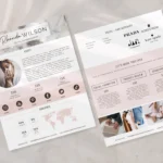 Pretty media kit examples for Instagram Influencer and Brand Ambassador. This Press Pitch Kit Template is editable in Canva.