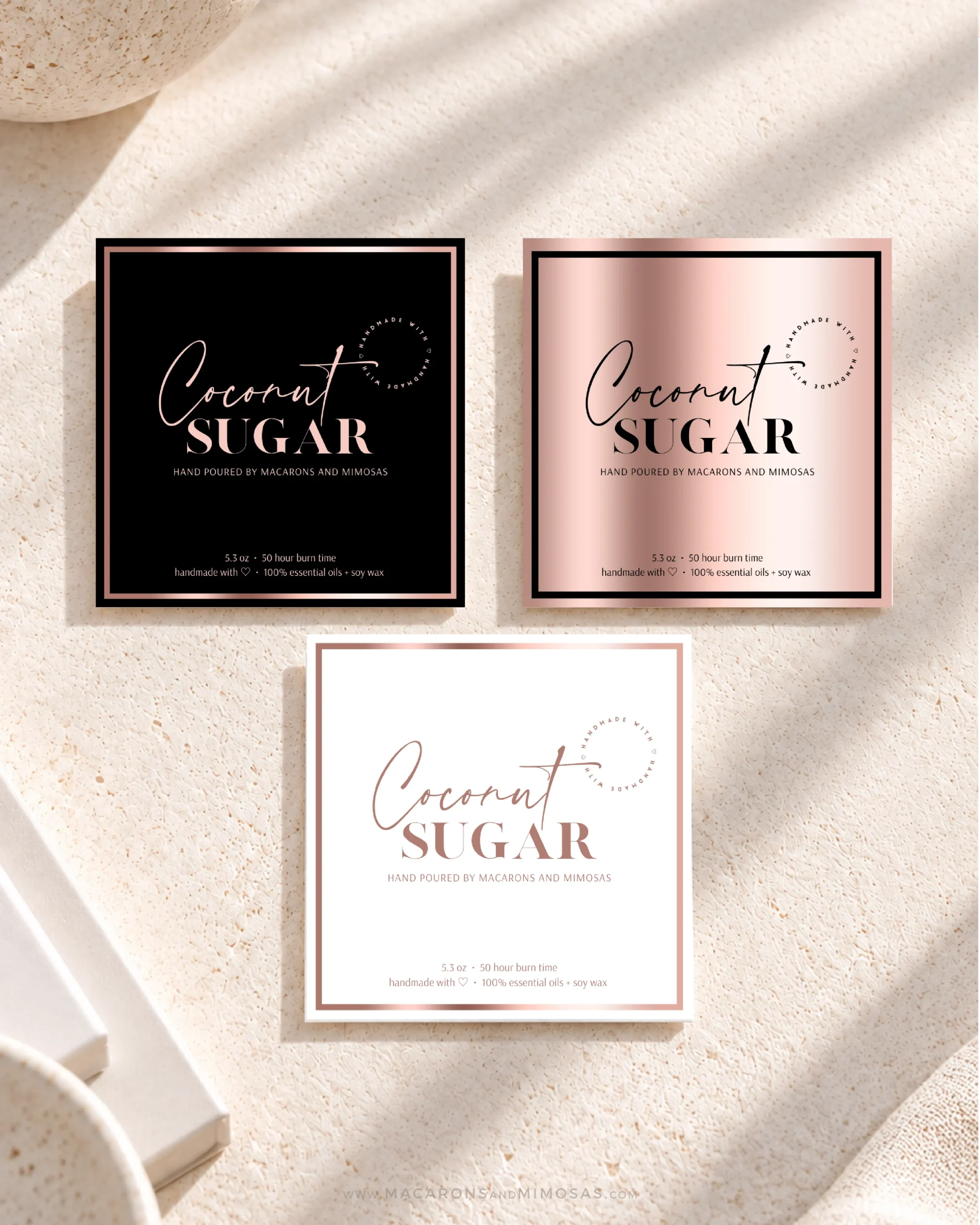 Luxury cndle label templates professional design in an elegant rose gold