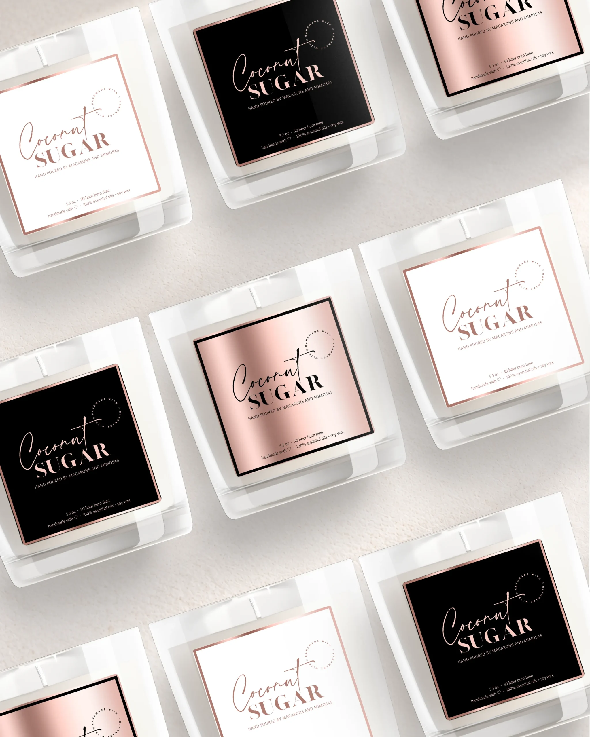 Luxury cndle label templates professional design in an elegant rose gold