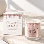 Rose gold pink glitter candle label sticker template design that is Editable in Canva